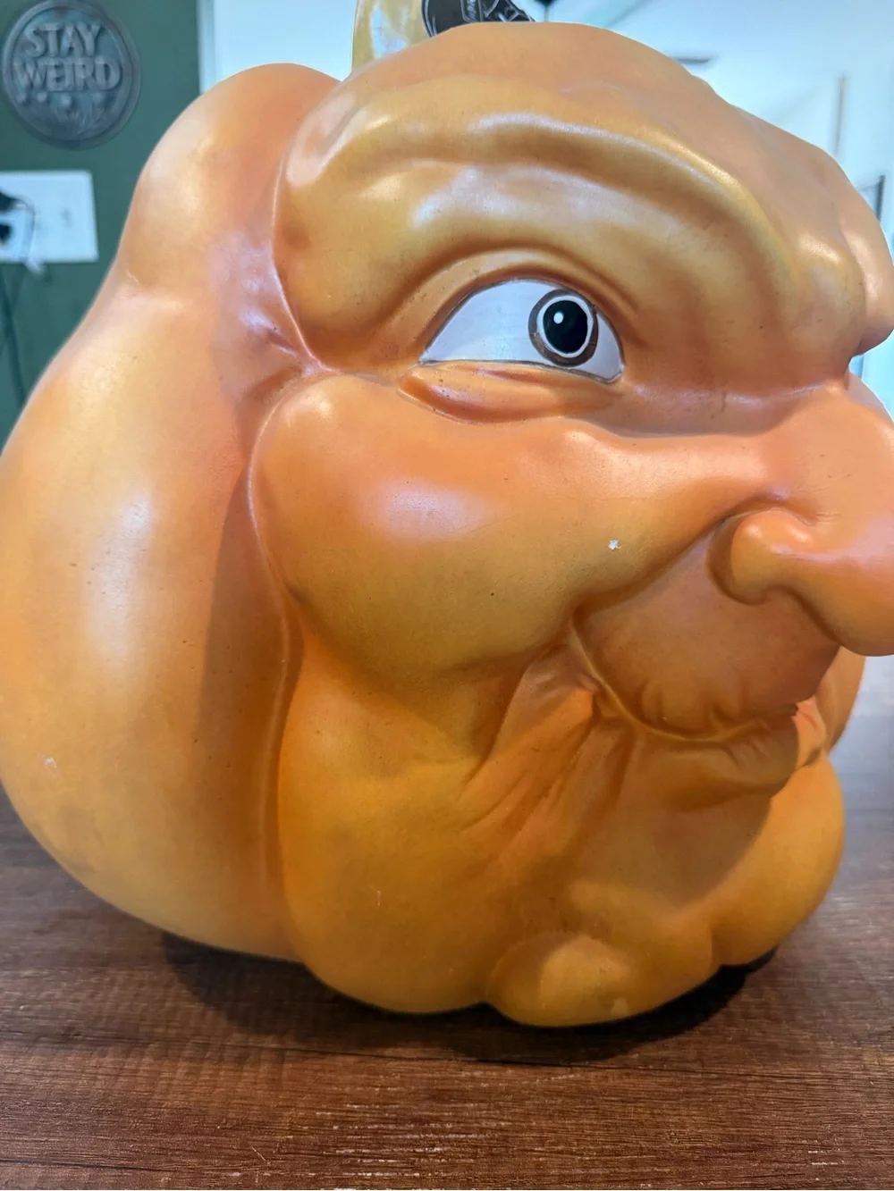 Martha Stewart Whimsical Orange Winking Pumpkin Sculpture with Gold Stem